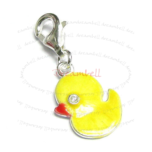 STERLING SILVER Toy Yellow Chick Enamel Dangle CHARM Pendant for European Style Clip on Charm