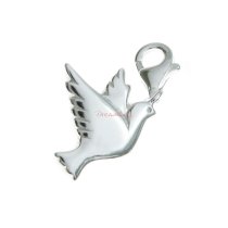 STERLING SILVER Dove Bird Dangle CHARM Pendant for European Style Clip on Charm