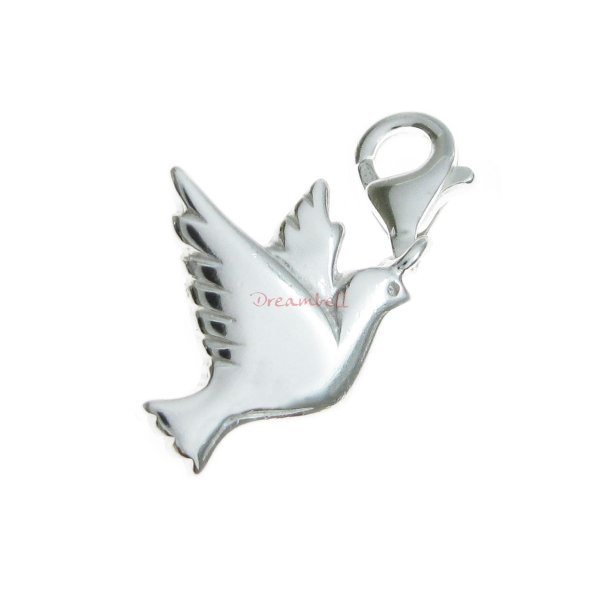STERLING SILVER Dove Bird Dangle CHARM Pendant for European Style Clip on Charm
