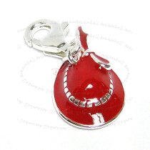 STERLING SILVER Lady Hat Enamel Dangle CHARM Pendant for European Style Clip on Charm