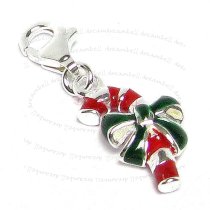 STERLING SILVER Christmas Gift Stick Candy Cane Enamel Dangle CHARM Pendant for European Style Clip on Charm