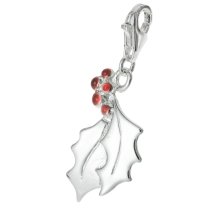 Sterling Silver Red Enamel Christmas Leaf Flower Dangle Charm Pendant for European Lobster Charm