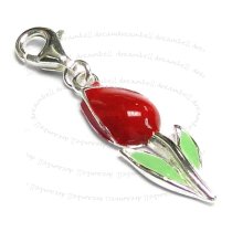 STERLING SILVER Rose Flower Enamel Dangle CHARM Pendant for European Style Clip on Charm