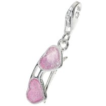 STERLING SILVER Love Heart Glasses Enamel Dangle CHARM Pendant for European Style Clip on Charm