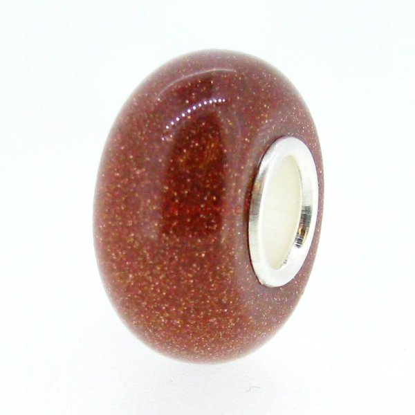 Sterling Silver Gold Sand Stone Bead for European Charm Bracelets