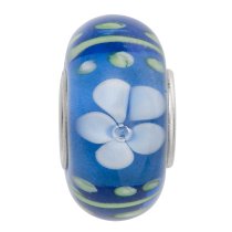 Sterling Silver Blue Murano FLOWER Glass Bead for European Charm Bracelets