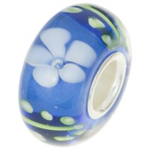 Sterling Silver Blue Murano FLOWER Glass Bead for European Charm Bracelets