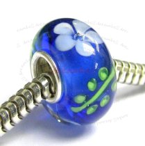 Sterling Silver Blue Murano FLOWER Glass Bead for European Charm Bracelets