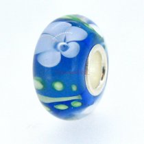 Sterling Silver Blue Murano FLOWER Glass Bead for European Charm Bracelets