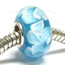 Sterling Silver Blue Murano FLOWER Glass Bead for European Charm Bracelets