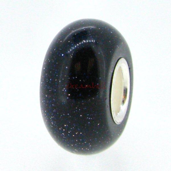 Sterling Silver Black Sand stone Bead for European Charm Bracelets