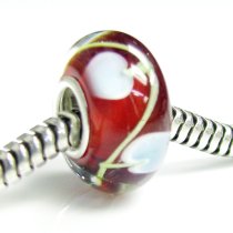 Sterling Silver Red Murano Apple Glass Bead for European Charm Bracelets