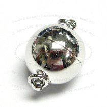 Rhodium Silver Plated 1 strand Round Ball Magnetic Clasp 12mm
