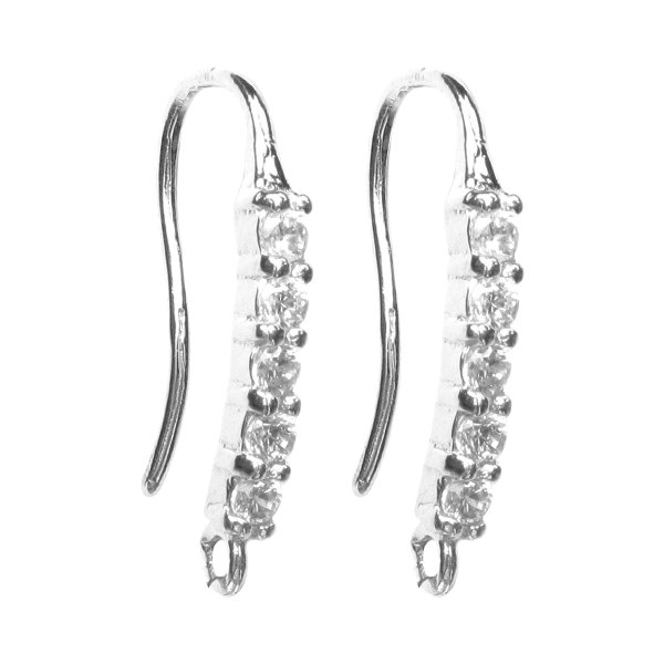 2x Sterling Silver CZ Crystal Earwire Ear Hook 22.5mm