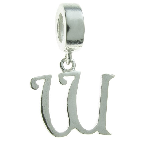 1x Sterling Silver Letter Initial W Dangle Bead for European Charm Bracelets