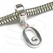 1x Sterling Silver Letter Initial O Dangle Bead for European Charm Bracelets