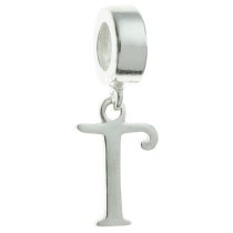 1x Sterling Silver Letter Initial T Dangle Bead for European Charm Bracelets