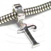 1x Sterling Silver Letter Initial T Dangle Bead for European Charm Bracelets