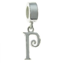1x Sterling Silver Letter Initial P Dangle Bead for European Charm Bracelets