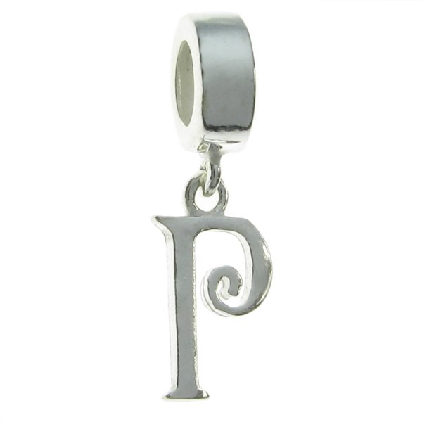 1x Sterling Silver Letter Initial P Dangle Bead for European Charm Bracelets