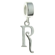 1x Sterling Silver Letter Initial R Dangle Bead for European Charm Bracelets