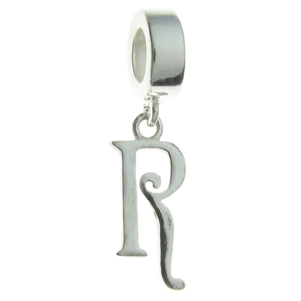 1x Sterling Silver Letter Initial R Dangle Bead for European Charm Bracelets
