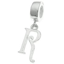 1x Sterling Silver Letter Initial R Dangle Bead for European Charm Bracelets