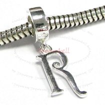 1x Sterling Silver Letter Initial R Dangle Bead for European Charm Bracelets