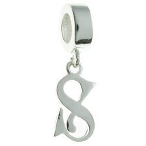 1x Sterling Silver Letter Initial S Dangle Bead for European Charm Bracelets