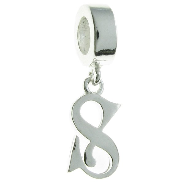 1x Sterling Silver Letter Initial S Dangle Bead for European Charm Bracelets