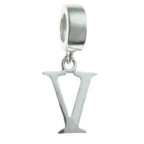 1x Sterling Silver Letter Initial V Dangle Bead for European Charm Bracelets