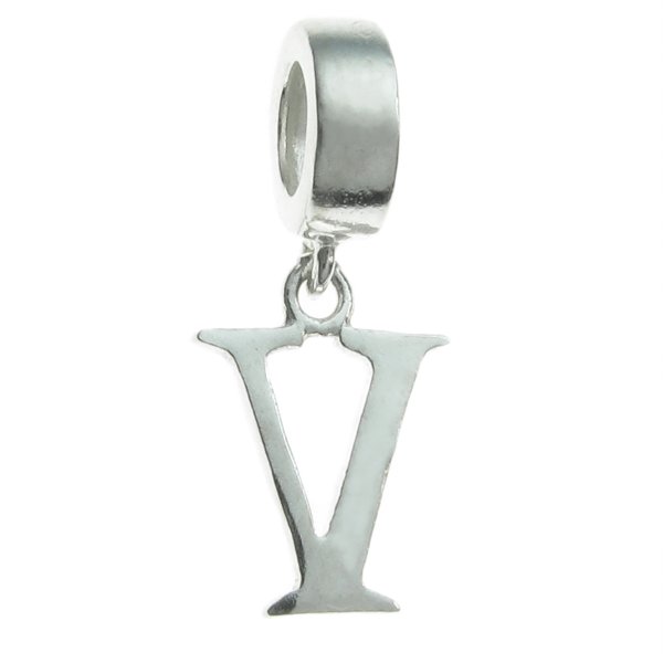 1x Sterling Silver Letter Initial V Dangle Bead for European Charm Bracelets