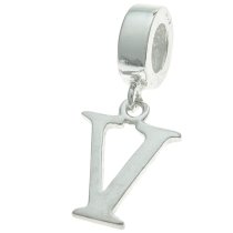 1x Sterling Silver Letter Initial V Dangle Bead for European Charm Bracelets