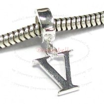 1x Sterling Silver Letter Initial V Dangle Bead for European Charm Bracelets