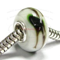 Sterling Silver ROUND White Glass Bead for European Charm Bracelets