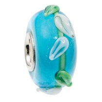 Sterling Silver Murano Blue Glass FLOWER Bead for European Charm Bracelets