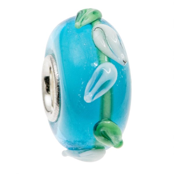 Sterling Silver Murano Blue Glass FLOWER Bead for European Charm Bracelets