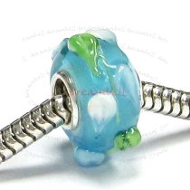 Sterling Silver Murano Blue Glass FLOWER Bead for European Charm Bracelets
