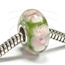 Sterling Silver Pink Murano FLOWER Glass Bead for European Charm Bracelets