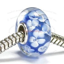 Sterling Silver Blue Murano Hawaii Flower Glass Bead for European Charm Bracelets