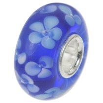 Sterling Silver Blue Murano Hawaii Flower Glass Bead for European Charm Bracelets