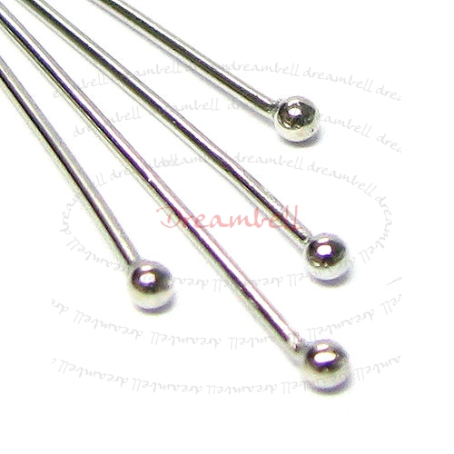 20x Rhodium plated on Metal 22 gauge GA Single Ball Dot Headpins 22ga 1.5"