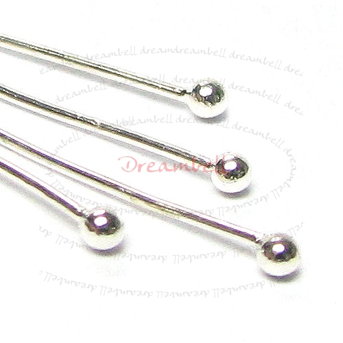 20x Silver Plated on Metal 24 gauge GA Single Ball Dot Headpins 24ga 34mm