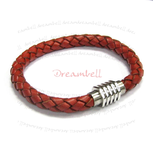 Stainless Steel Red Braided Bolo Leather Cord 65mm Magnetic Wristband BRACELET 8"