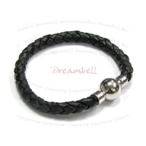 Stainless Steel Black Braided Bolo Leather Cord 6mm Magnetic Wrist Round BRACELET 8″