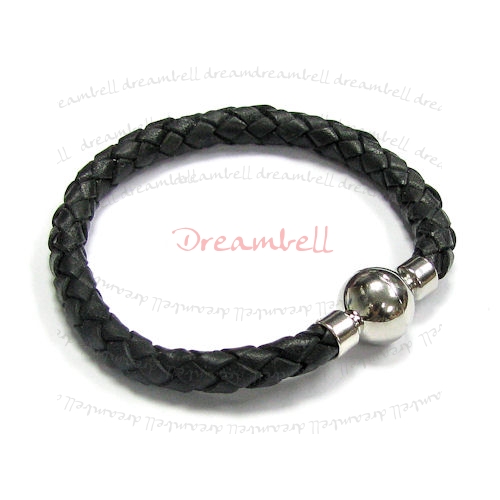 Stainless Steel Black Braided Bolo Leather Cord 6mm Magnetic Wrist Round BRACELET 8"