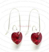 2x Sterling Silver Red Siam Heart Crystal Earring w/ Swirl Earwire Ear Wire Using Swarovski Elements Crystal