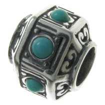 Sterling silver HEXAGON Bead Turquoise stone for European Charm Bracelets