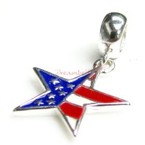 Sterling Silver AMERICA Flag STAR enamel dangle Bead for European Charm Bracelets