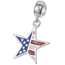 Sterling Silver AMERICA Flag STAR enamel dangle Bead for European Charm Bracelets